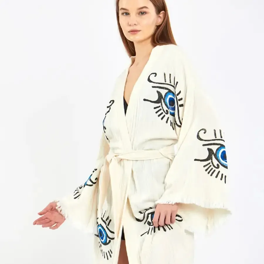 Long Evil Eye Kimono, Cotton Kimono, Evil Eye Robe, Kaftan