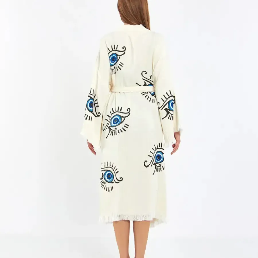 Long Evil Eye Kimono, Cotton Kimono, Evil Eye Robe, Kaftan