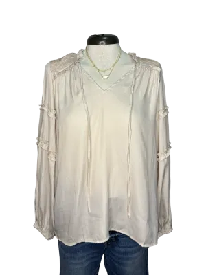 Long Sleeve Ruffle Blouse Top Champagne