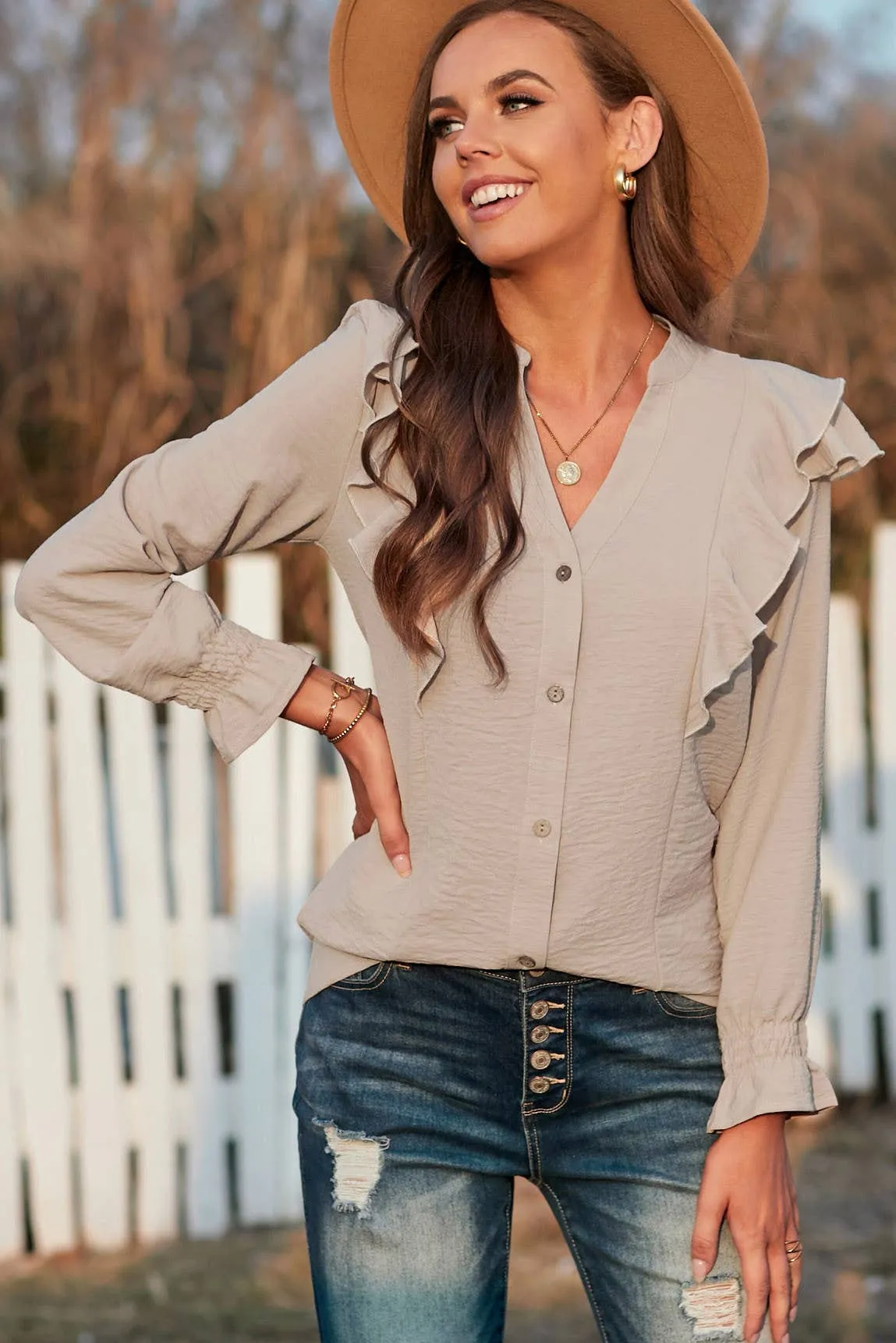 Long Sleeve Ruffle Blouse