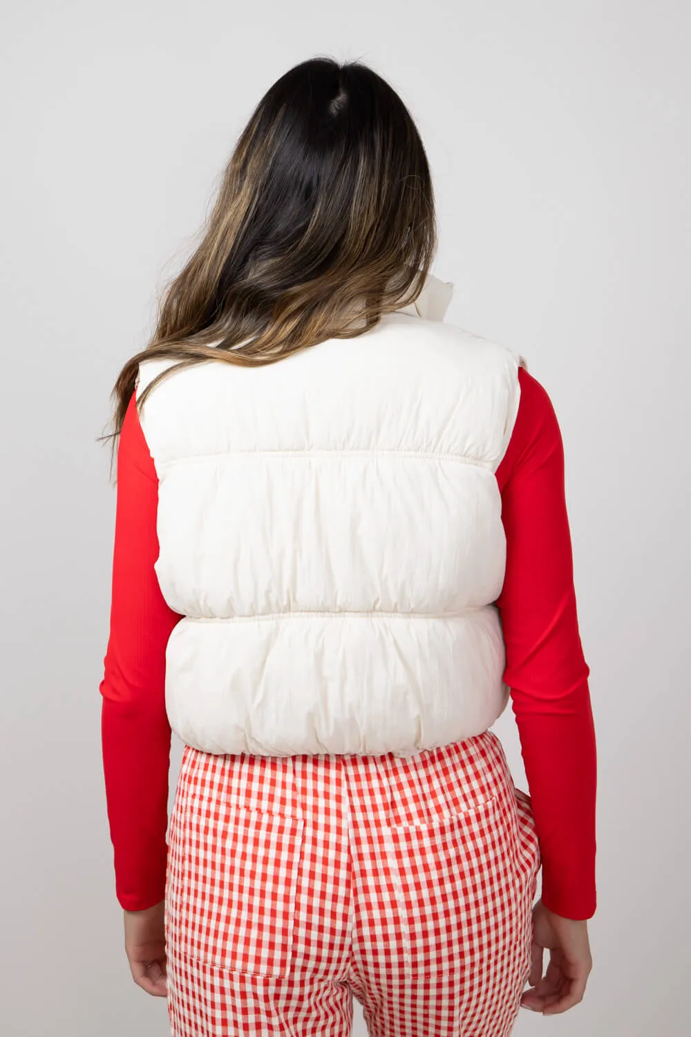 Love Tree Crinkle Puffer Vest for Women in Cream | 5128VH-CREAM