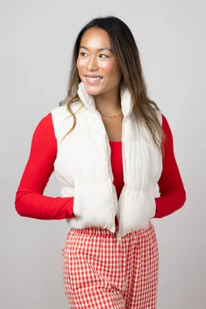 Love Tree Crinkle Puffer Vest for Women in Cream | 5128VH-CREAM