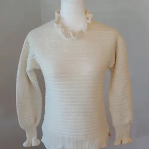 Madewell Women's Cotton/ Wool Blend Cream Ruffled Knit Sweater size XSmall