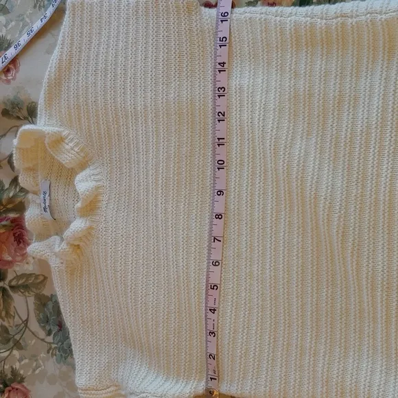 Madewell Women's Cotton/ Wool Blend Cream Ruffled Knit Sweater size XSmall
