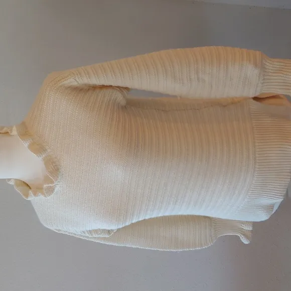 Madewell Women's Cotton/ Wool Blend Cream Ruffled Knit Sweater size XSmall