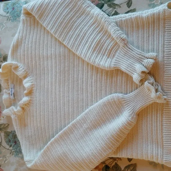 Madewell Women's Cotton/ Wool Blend Cream Ruffled Knit Sweater size XSmall