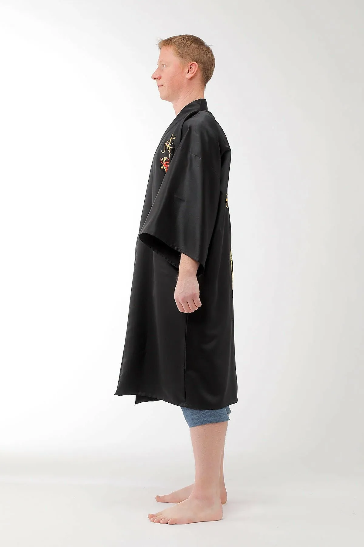 Men Flare Dragon Polyester Short Kimono