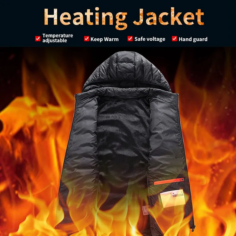 Men Windproof Zipper Winter Hooded Pockets Puffer  Usb Heated Jacket