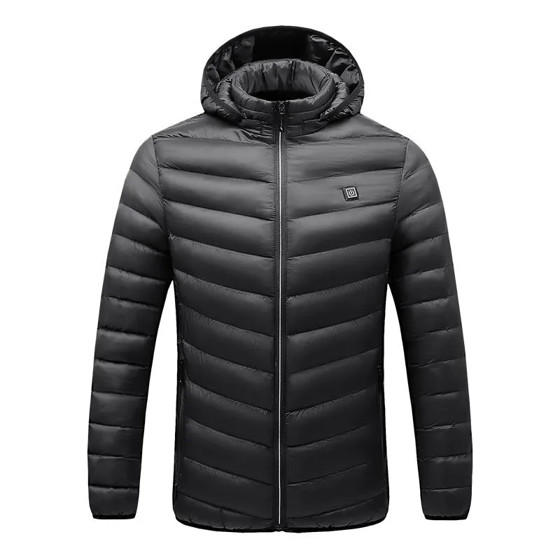 Men Windproof Zipper Winter Hooded Pockets Puffer  Usb Heated Jacket