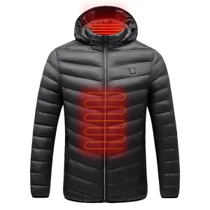 Men Windproof Zipper Winter Hooded Pockets Puffer  Usb Heated Jacket