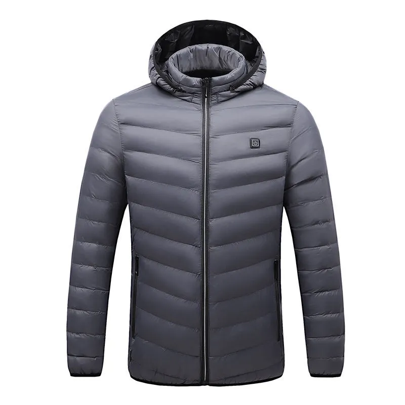 Men Windproof Zipper Winter Hooded Pockets Puffer  Usb Heated Jacket