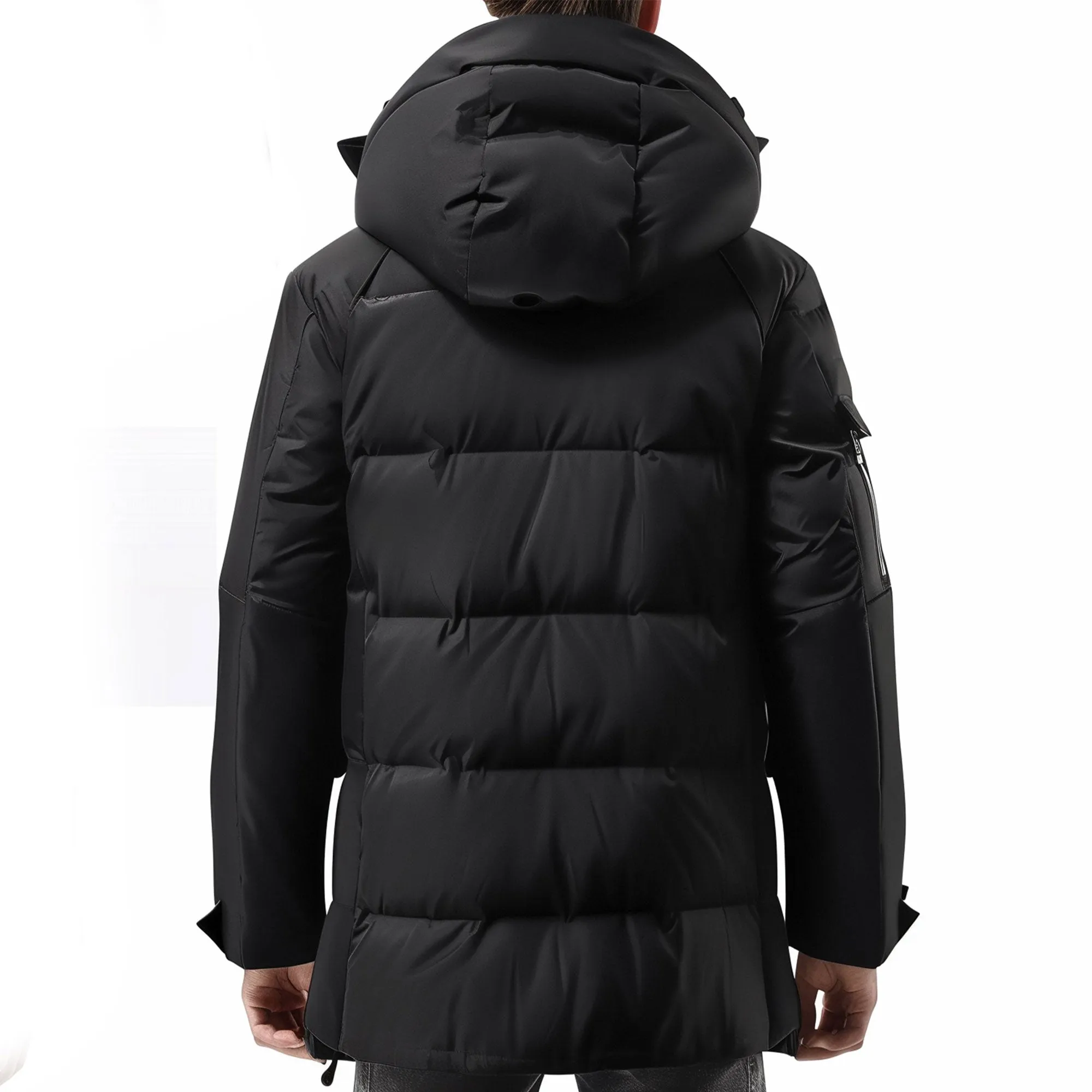 Mens Down Jacket Down Parka Minimalist lightweight Removable Hood Winter Coat Warm Parka Jackets