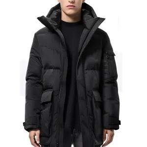 Mens Down Jacket Down Parka Minimalist lightweight Removable Hood Winter Coat Warm Parka Jackets
