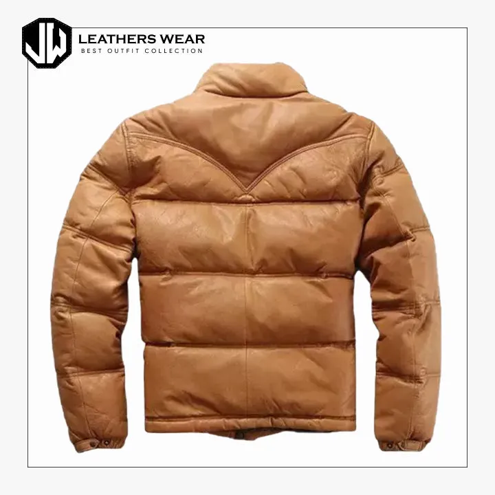 Mens Down Puffer Leather Jacket