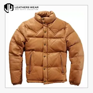 Mens Down Puffer Leather Jacket