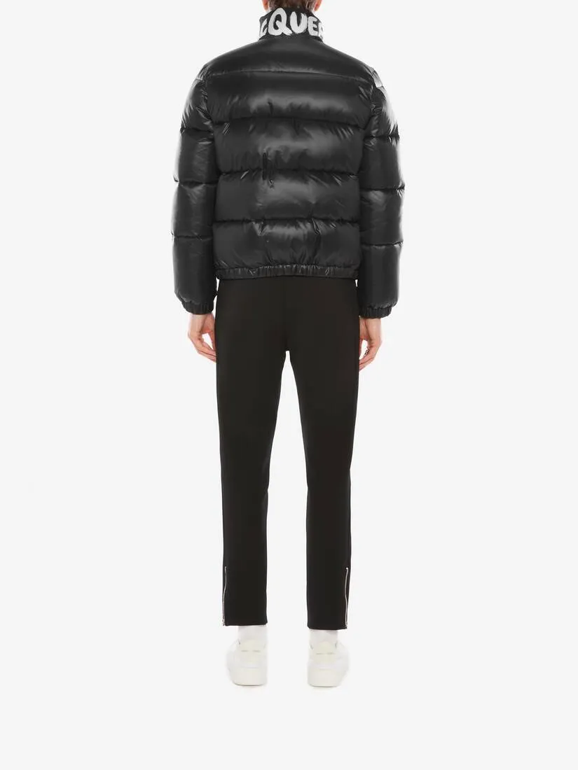 Men's McQueen Graffiti Puffer Jacket in Black