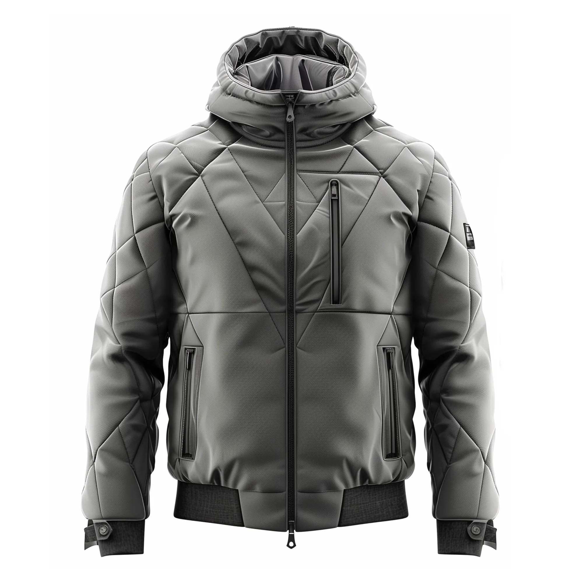 Mens Puffer Jacket with Hood Hip-Length Puffer Lightweight Grey Quilted Patterns Removable Hood Multiple Pockets Mens Puffer Jacket