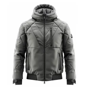 Mens Puffer Jacket with Hood Hip-Length Puffer Lightweight Grey Quilted Patterns Removable Hood Multiple Pockets Mens Puffer Jacket