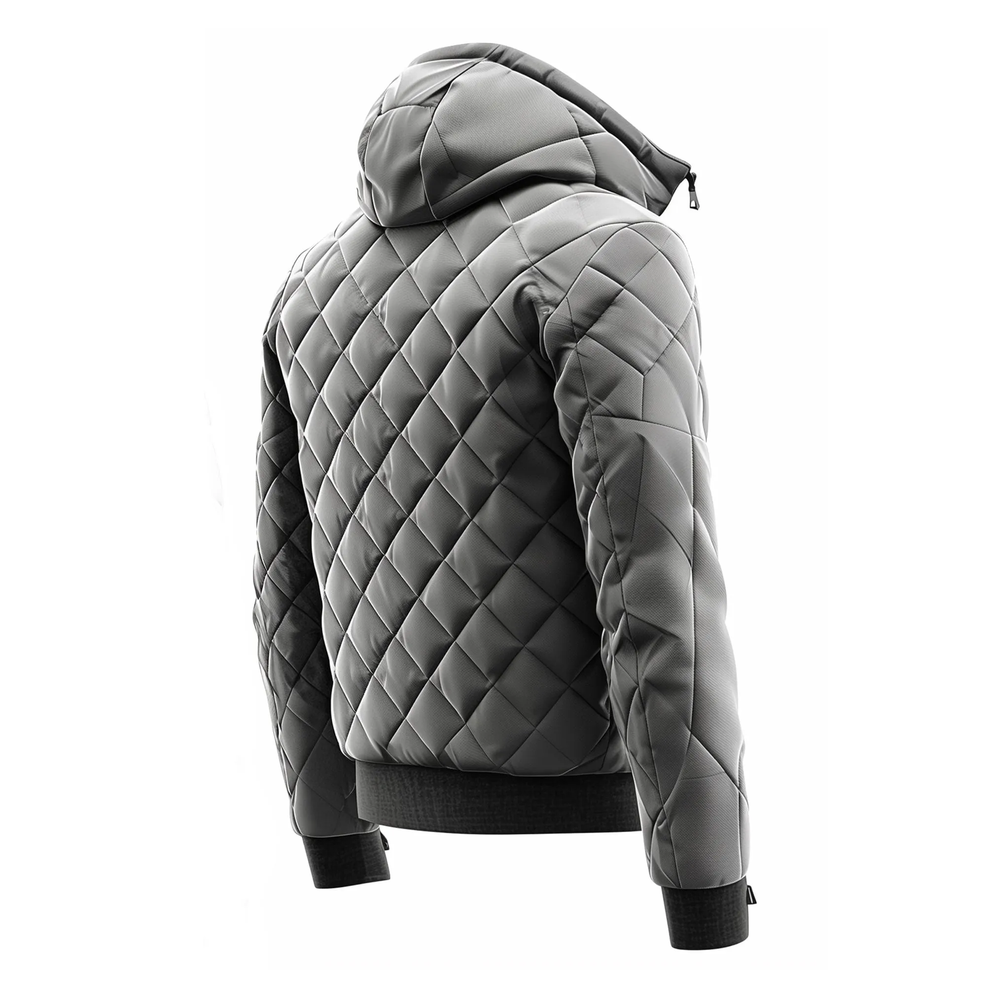 Mens Puffer Jacket with Hood Hip-Length Puffer Lightweight Grey Quilted Patterns Removable Hood Multiple Pockets Mens Puffer Jacket