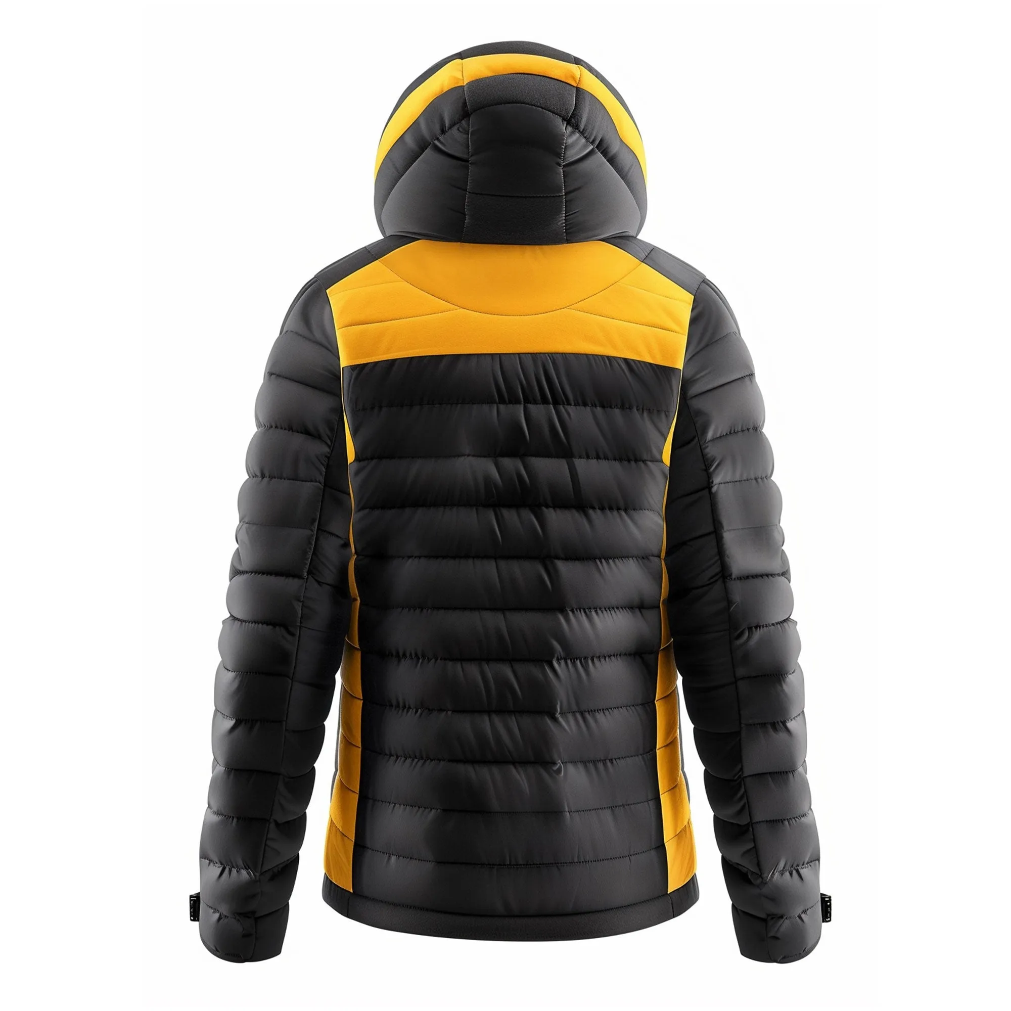 Mens Puffer Jacket with Hood Hip-Length Puffer Yellow Lightweight Quilted Patterns Removable Hood Multiple Pockets Mens Puffer Jacket