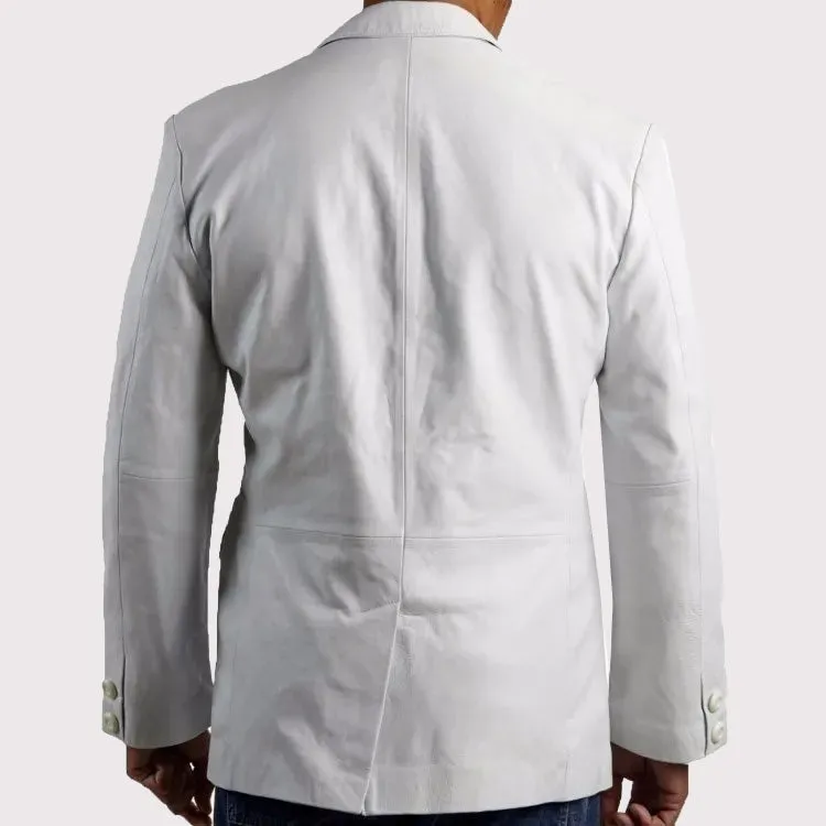 Men’s White Leather Blazer – Celebrity Style Smart Fit
