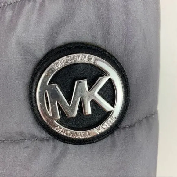 Michael Kors Gray Puffer Jacket w/Silver Logo On Arm Sz L