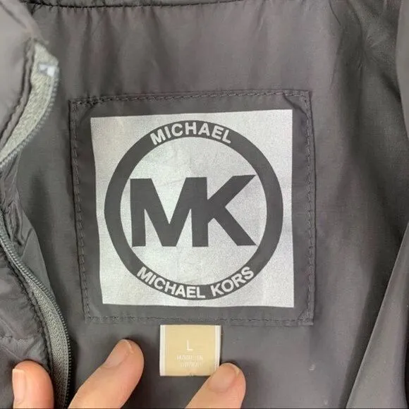 Michael Kors Gray Puffer Jacket w/Silver Logo On Arm Sz L