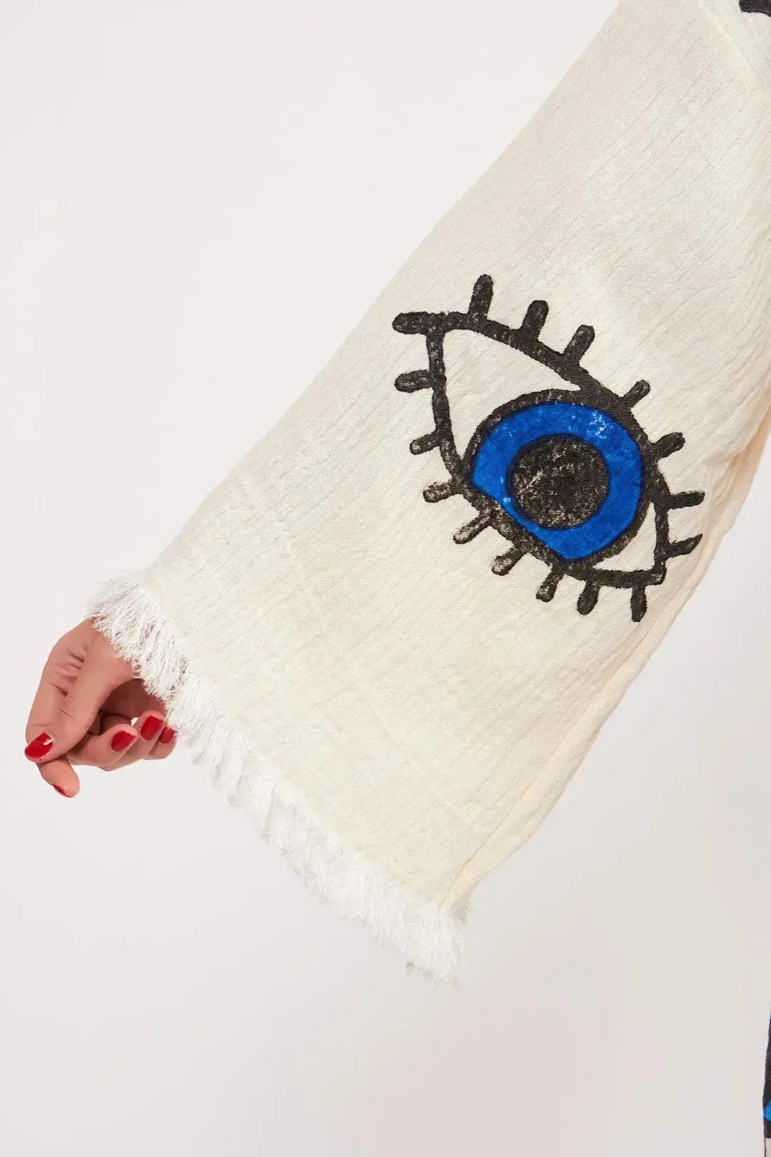 MIDI EVIL EYE KIMONO- WHITE
