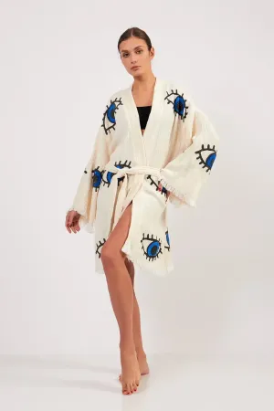 MIDI EVIL EYE KIMONO- WHITE
