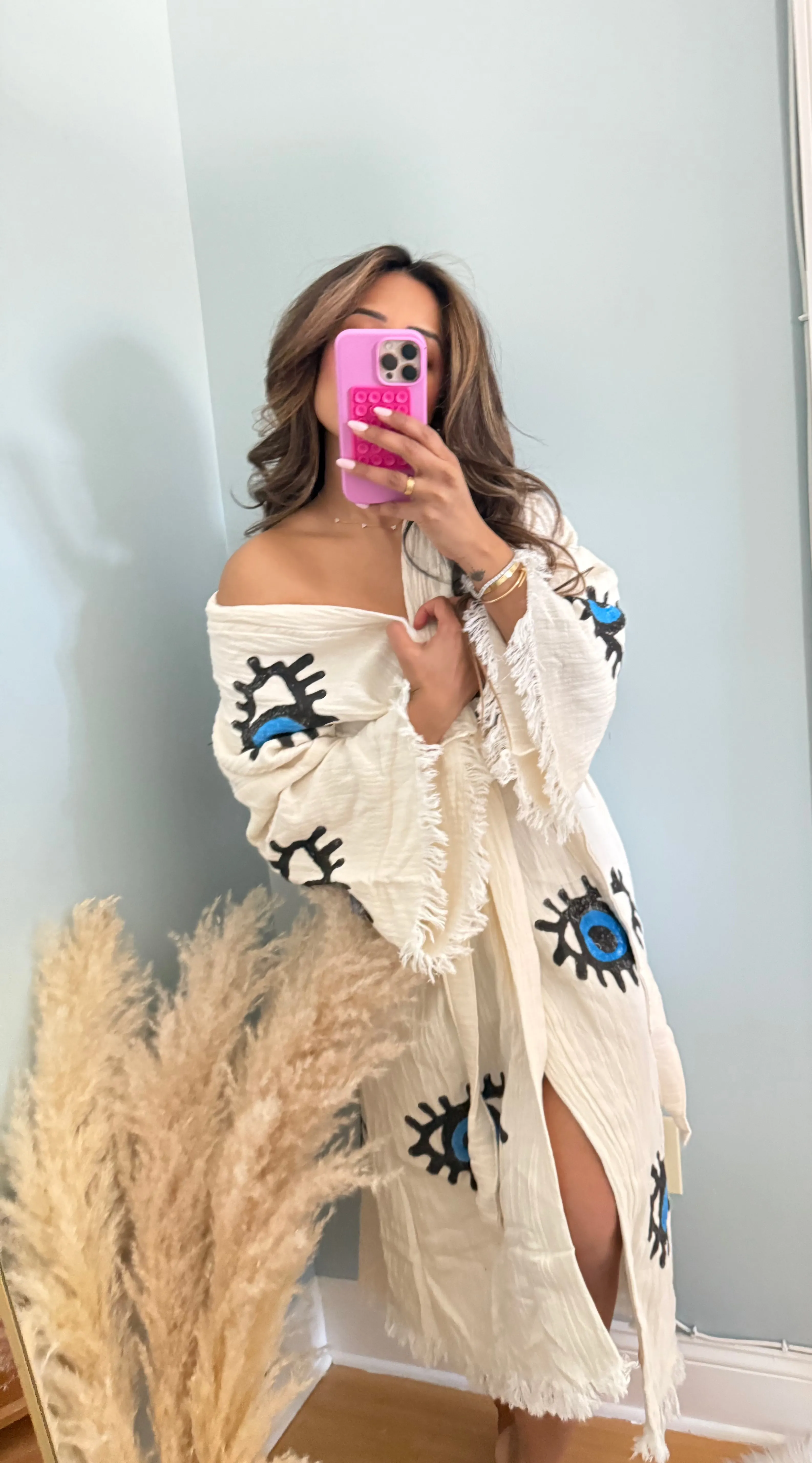 MIDI EVIL EYE KIMONO- WHITE