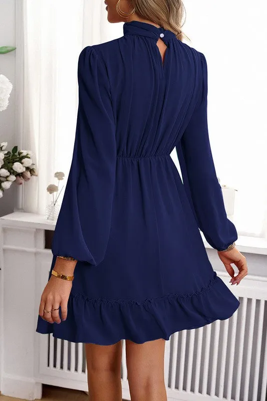 Mock Neck Ruched Belt Dress