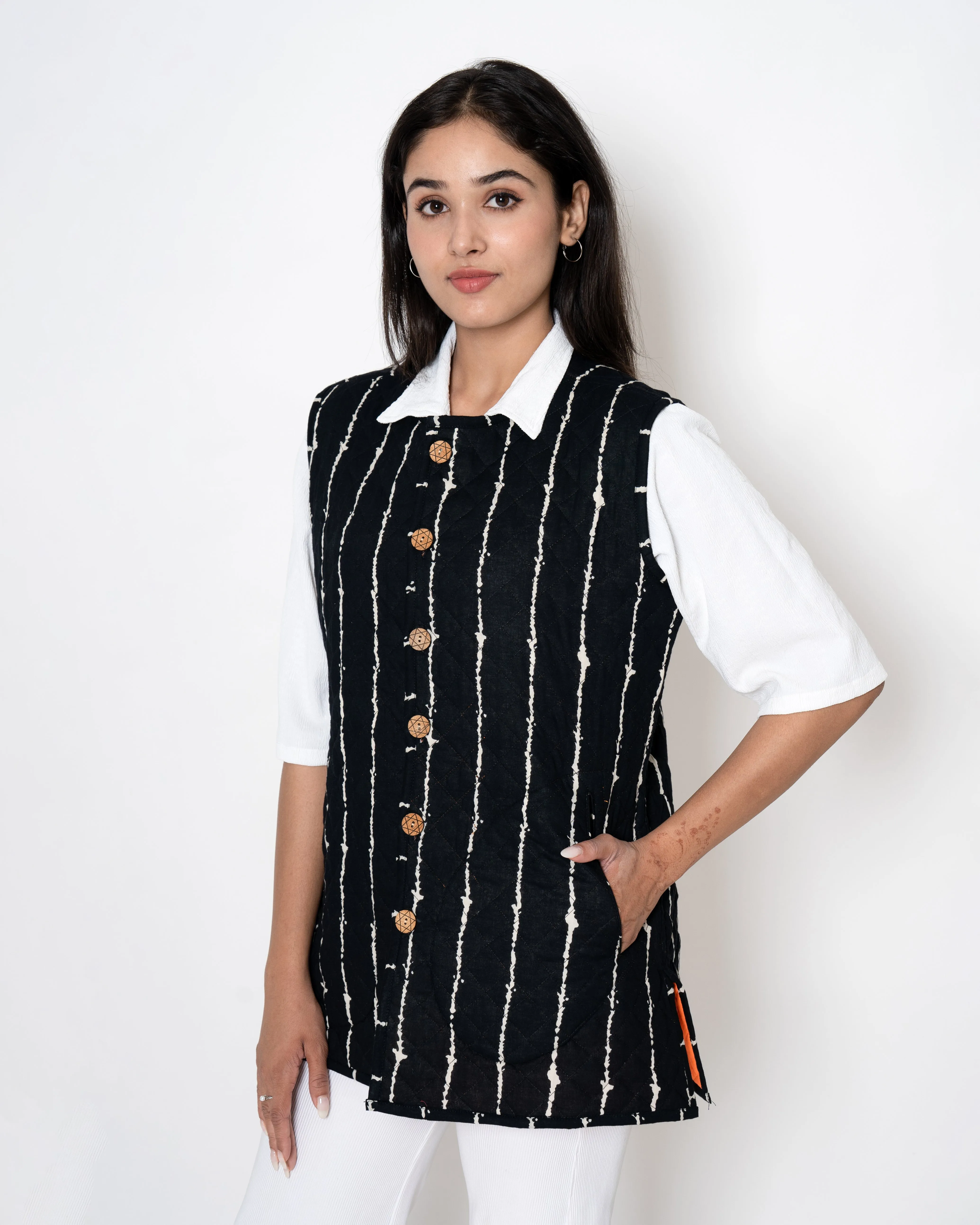Modern Monochrome Hand Print Black Cotton Jacket