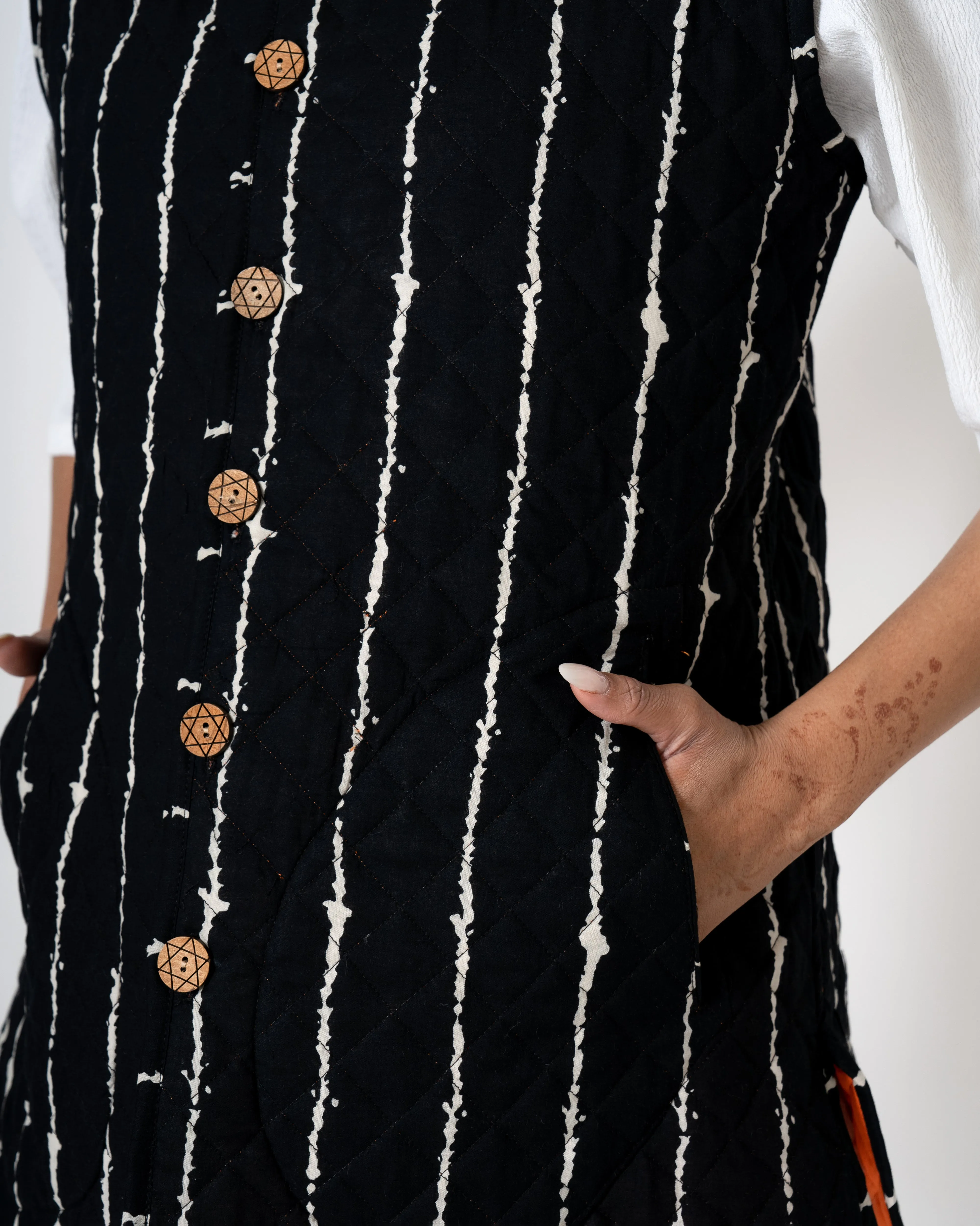 Modern Monochrome Hand Print Black Cotton Jacket