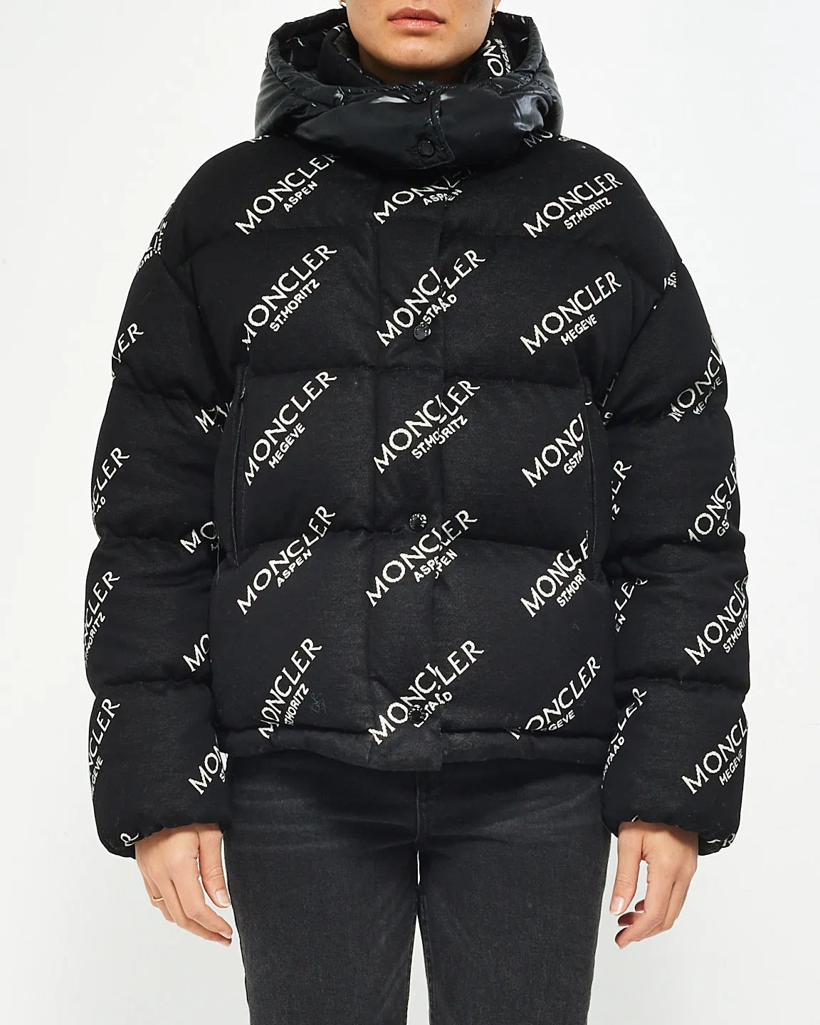 Moncler Black Allover Logo Down Puffer Jacket - 2