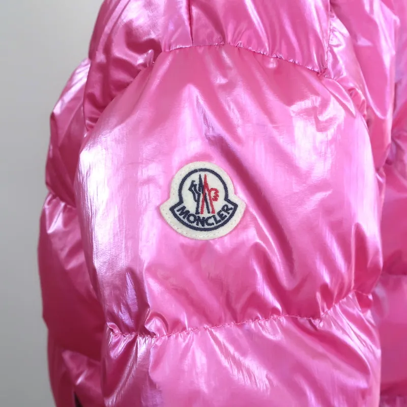 Moncler Moselotte Metallic Hooded Down Puffer Jacket Pink Size 2