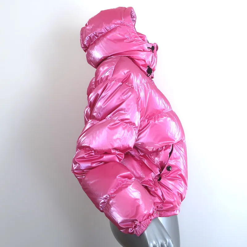 Moncler Moselotte Metallic Hooded Down Puffer Jacket Pink Size 2