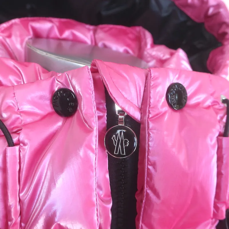 Moncler Moselotte Metallic Hooded Down Puffer Jacket Pink Size 2