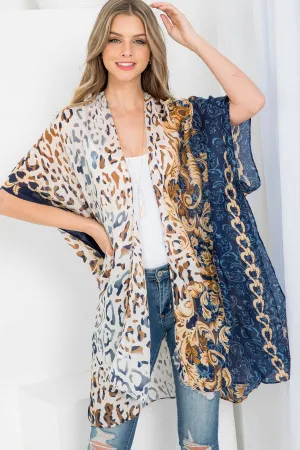 MULTI PATTERN LEOPARD PRINT OPEN FRONT KIMONO