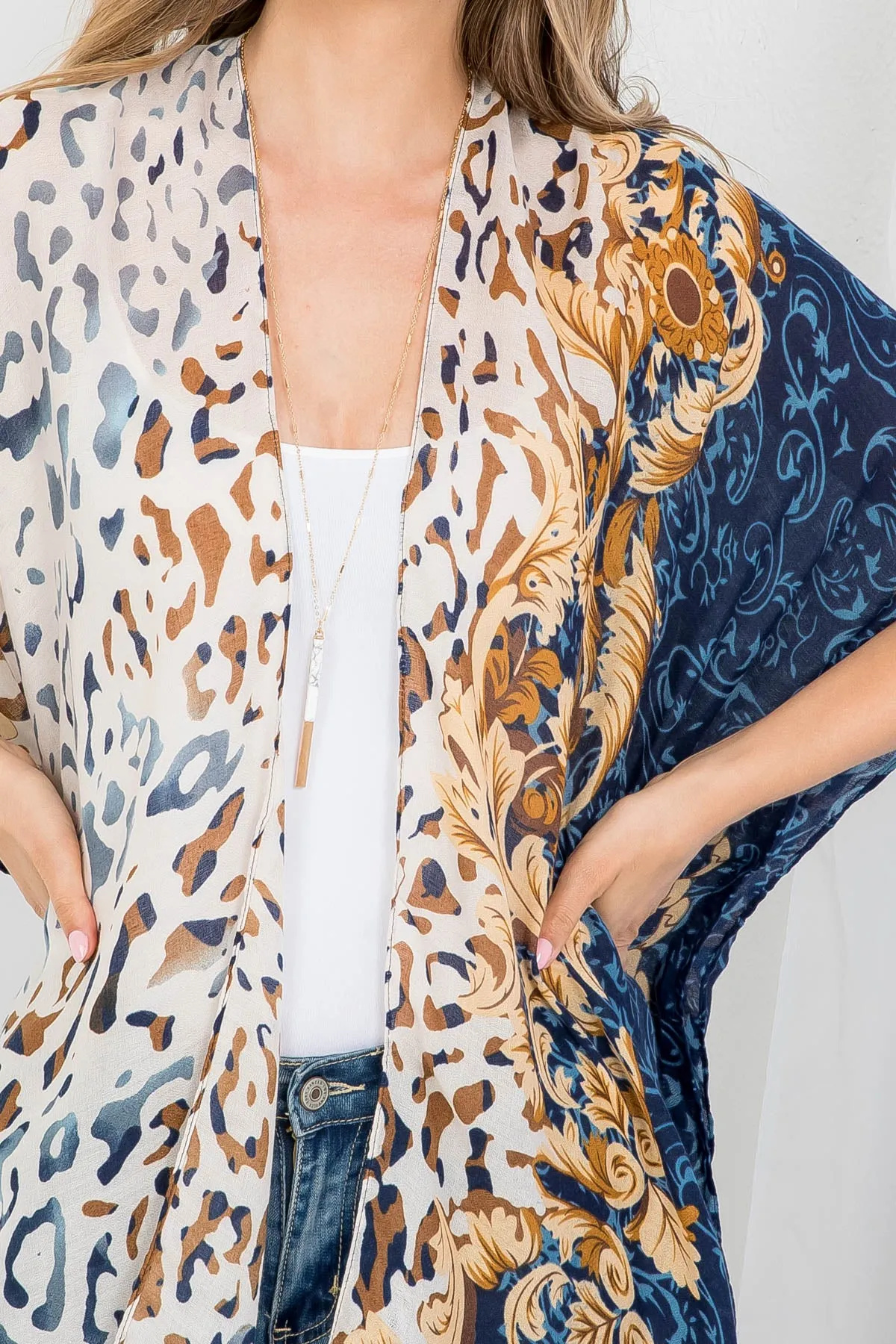MULTI PATTERN LEOPARD PRINT OPEN FRONT KIMONO