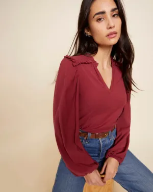 Nation LTD - Dolly Long Sleeve Smocked V Neck Top - Curtain Call