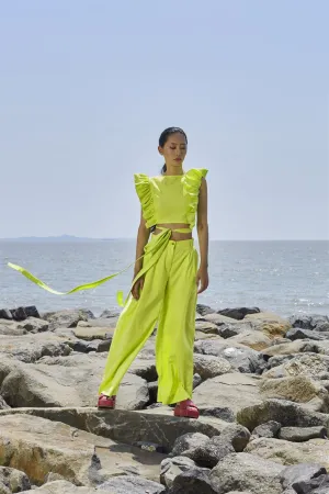 New Season Summer/Fall 24-Top Green Overlap Cotton Neon-MT Overlap Top-Neon Green-Fashion Edit Mati