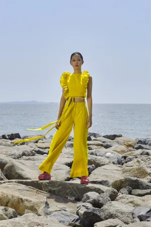 New Season Summer/Fall 24-Top Overlap Cotton Yellow-MT Overlap Top-NA Slub Yellow-Fashion Edit Mati