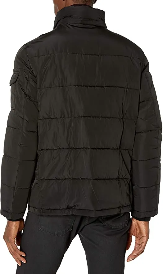 New with tags! Calvin Klein mens Alternative Down Puffer Jacket With Bib & Hood Windbreaker Jacket, Black, Sz M!