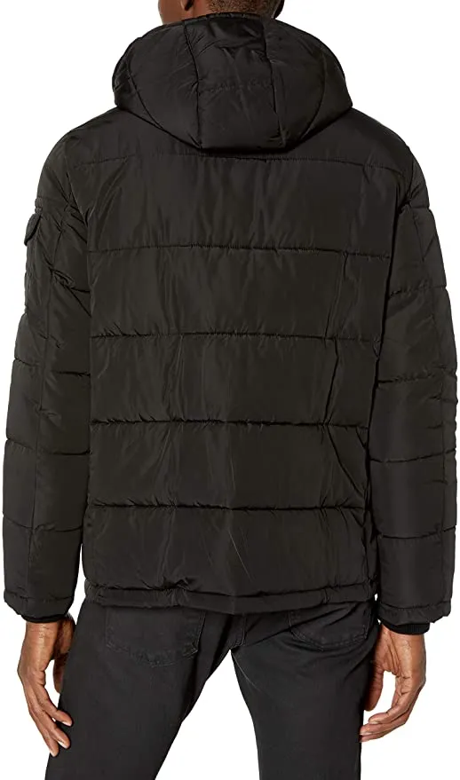 New with tags! Calvin Klein mens Alternative Down Puffer Jacket With Bib & Hood Windbreaker Jacket, Black, Sz M!