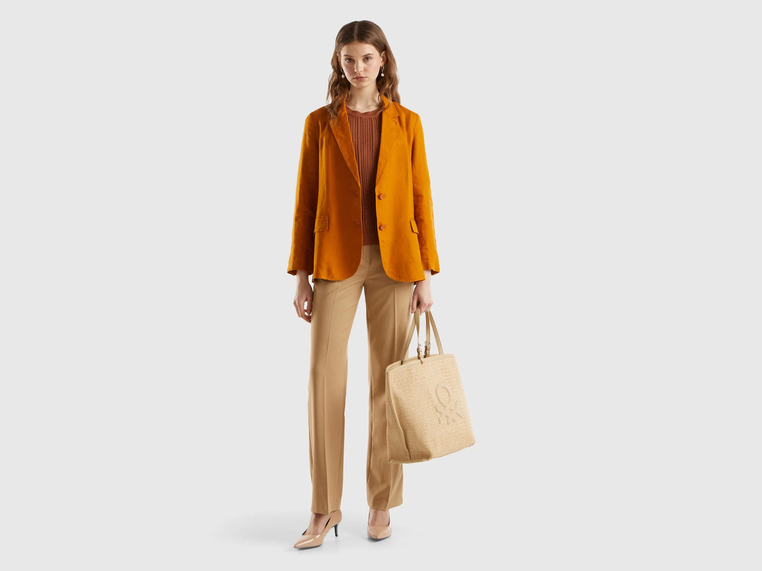 Notched Lapel Collar Solid Blazer