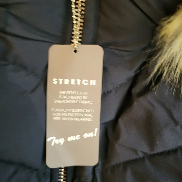 NWT Laundry by Shelli Segal Long Puffer Coat Blue Size 2X XXL Fur Trim Hood