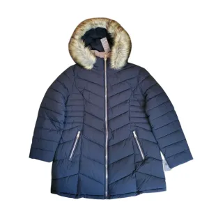 NWT Laundry by Shelli Segal Long Puffer Coat Blue Size 2X XXL Fur Trim Hood