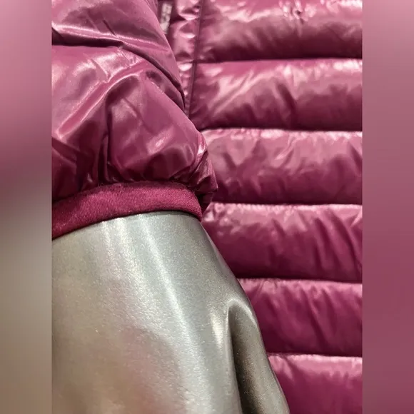 NWT Purple Quilted Long Puffer Jacket with Faux Fur Hood