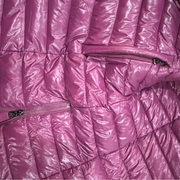 NWT Purple Quilted Long Puffer Jacket with Faux Fur Hood