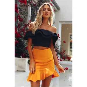 Off-Shoulder Crop Top & Ruffled Mini Skirt (2 Piece Set)